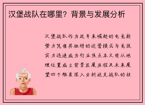 汉堡战队在哪里？背景与发展分析